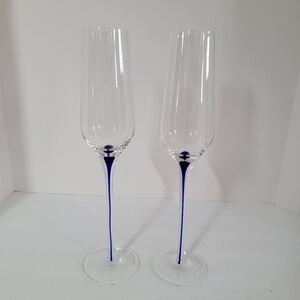 Qualia 'Tempest' Flute Set Of 2 Glass with Blue stem Champagne